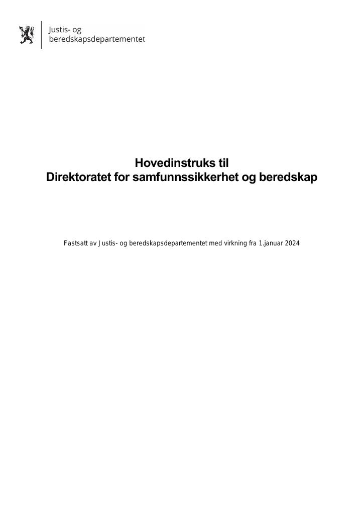Forsiden av dokumentet Hovedinstruks for Direktoratet for samfunnssikkerhet og beredskap 2024
