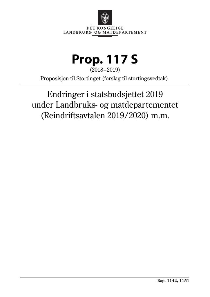 Forsiden av dokumentet Prop. 117 S (2018–2019)