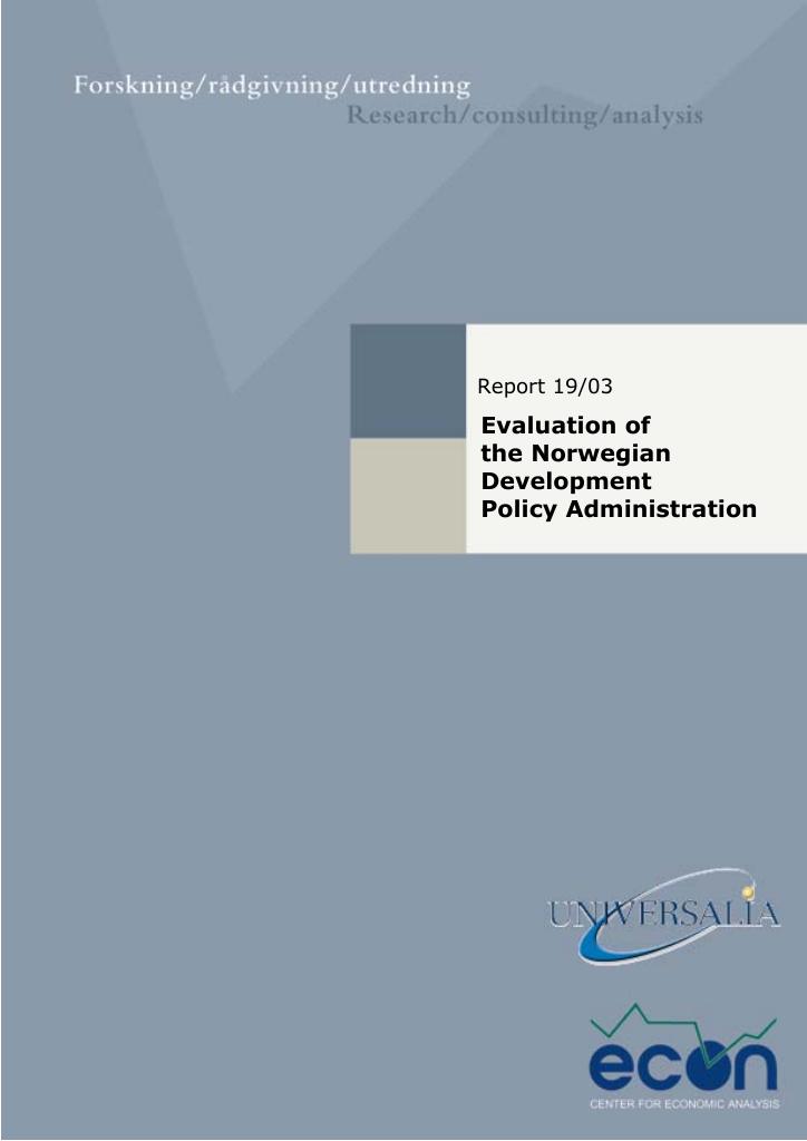 Forsiden av dokumentet Evaluation of the Norwegian Development Policy Administration