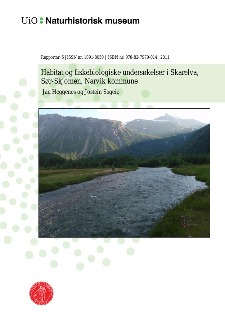 Forsiden av dokumentet Habitat og fiskebiologiske undersøkelser i Skarelva, Sør-Skjomen, Narvik kommune