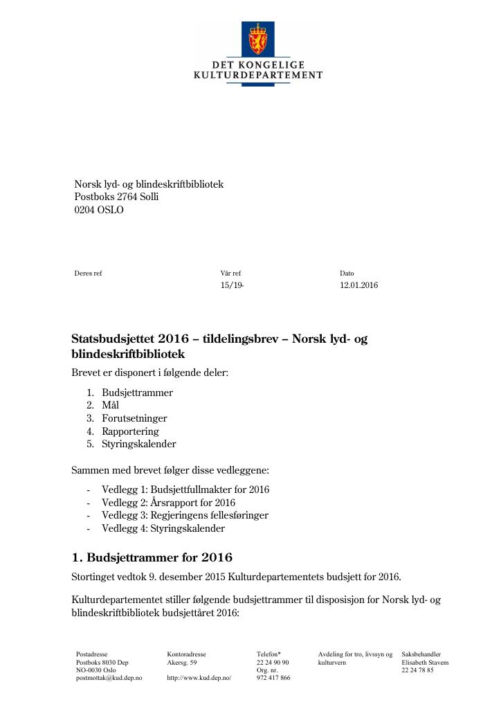 Forsiden av dokumentet Tildelingsbrev (.pdf)