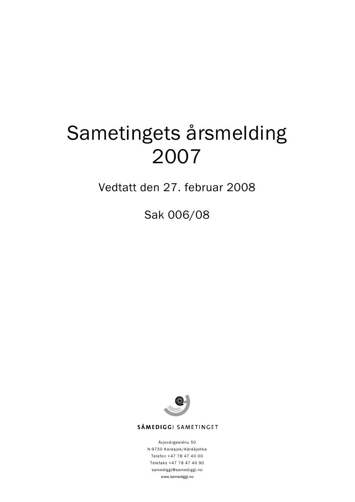 Forsiden av dokumentet Årsrapport Sametinget 2007