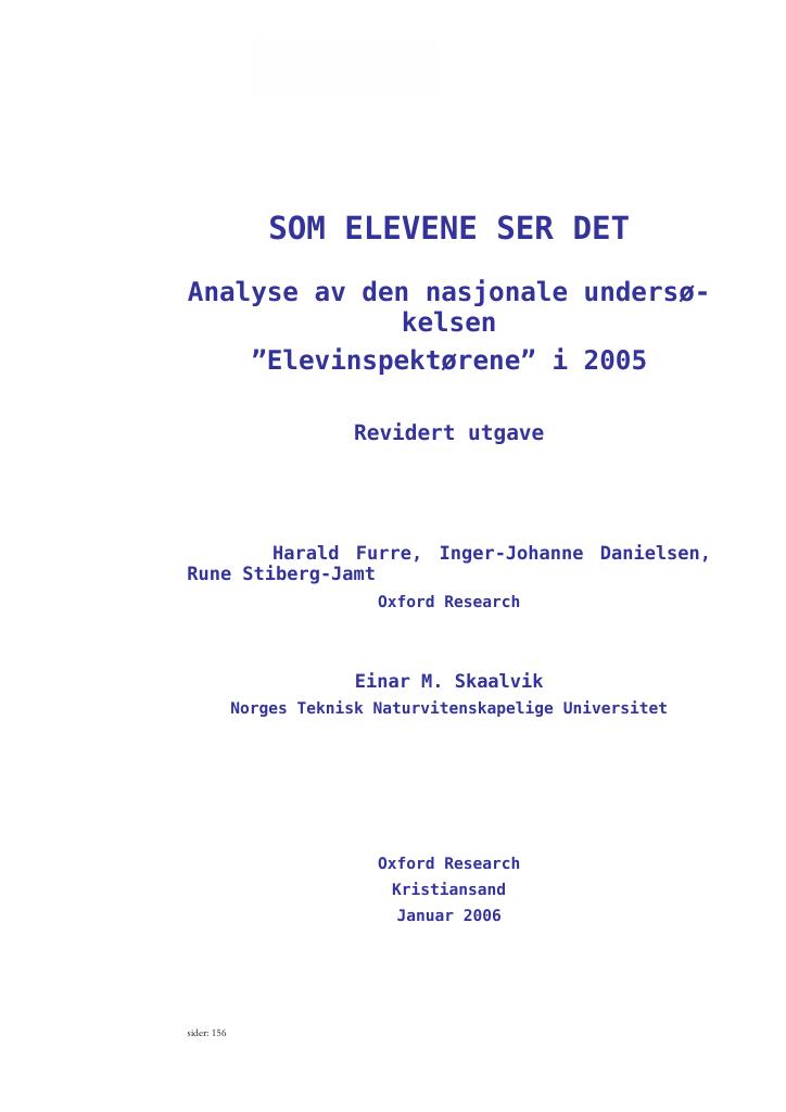Forsiden av dokumentet Elevinspektørene 2005 – en analyse av resultatene