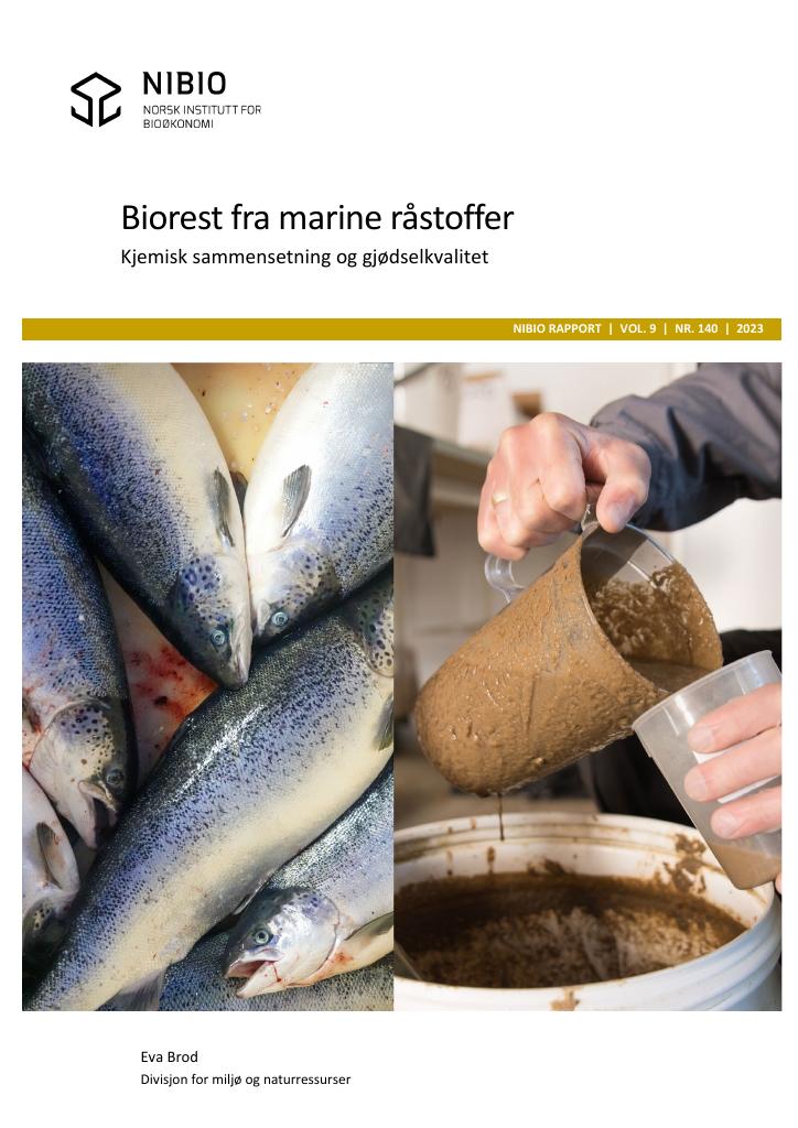 Forsiden av dokumentet Biorest fra marine råstoffer: Kjemisk sammensetning og gjødselkvalitet