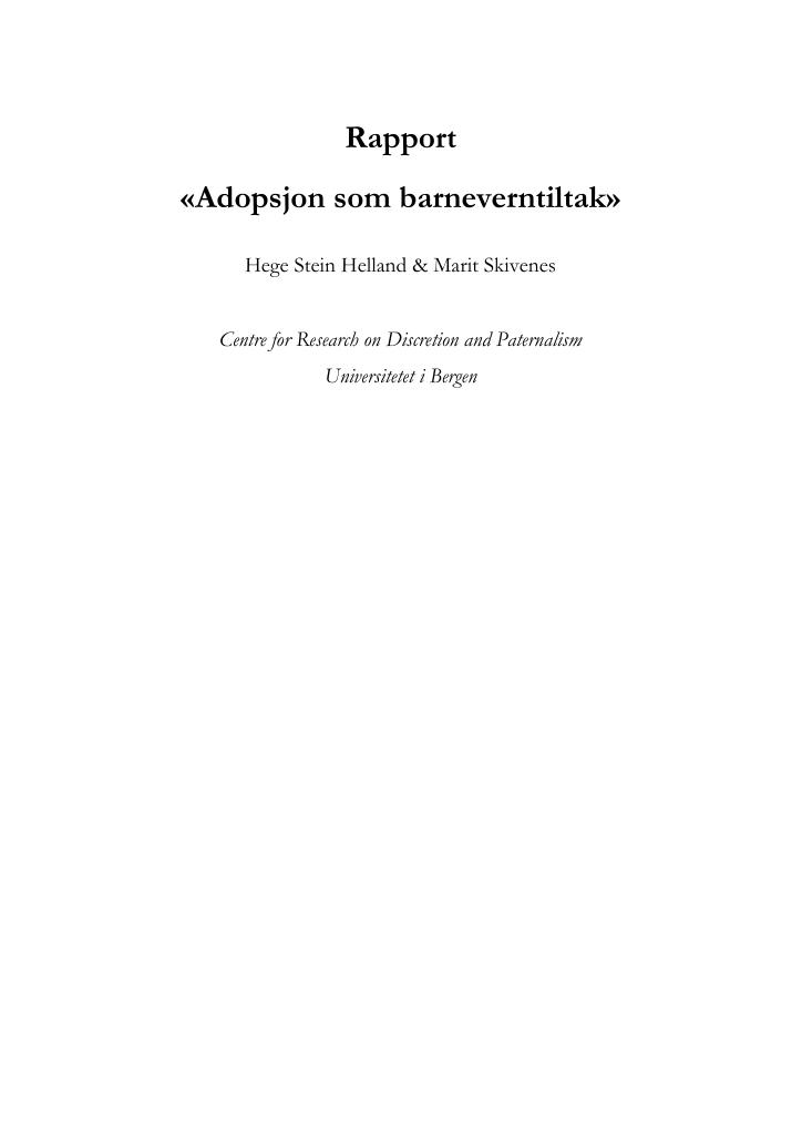 Forsiden av dokumentet Adopsjon som barneverntiltak