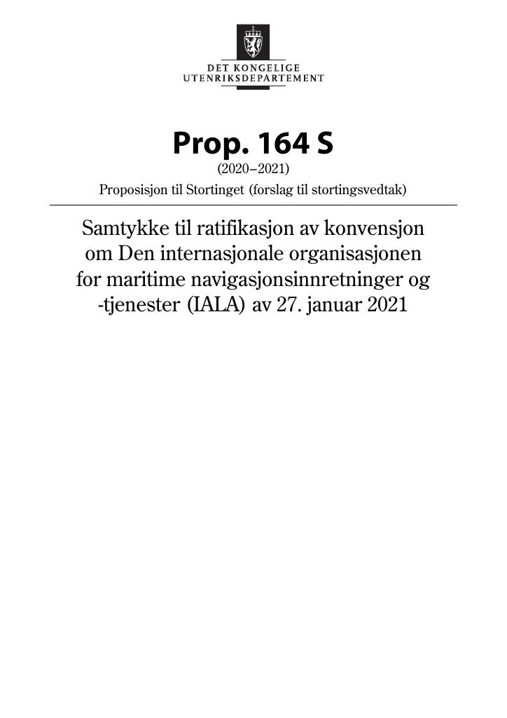 Forsiden av dokumentet Prop. 164 S (2020–2021)