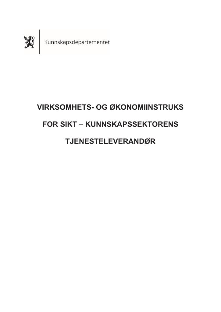 Forsiden av dokumentet Virksomhets- og økonomiinstruks for Sikt