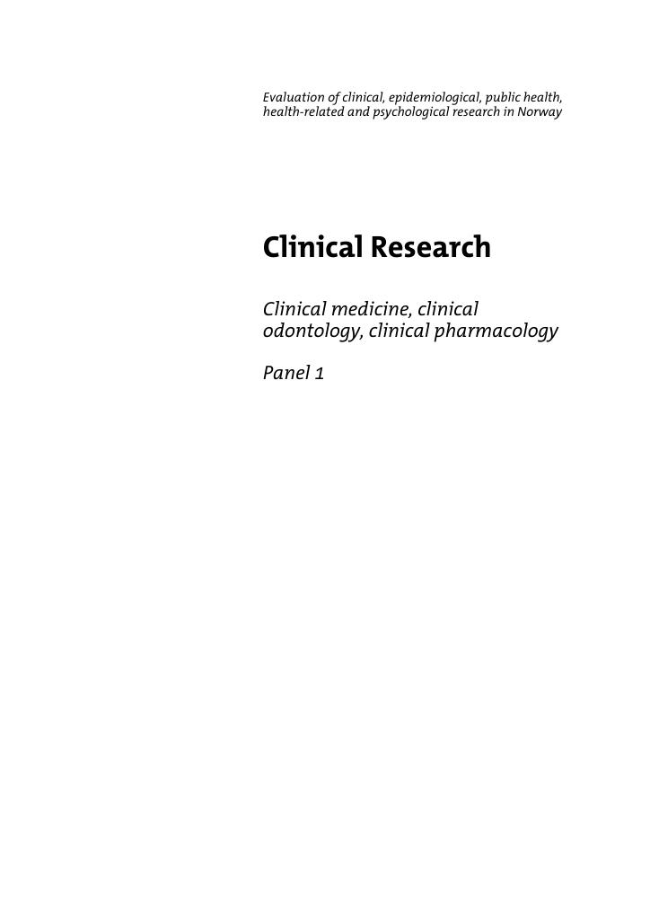 Forsiden av dokumentet Evaluation of Clinical, Epidemiological, Public Health, Health-related and Psychological Research - Panel 1