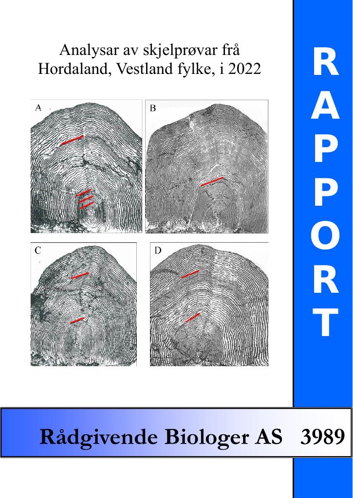 Forsiden av dokumentet Analysar av skjelprøvar frå Hordaland, Vestland fylke, i 2022