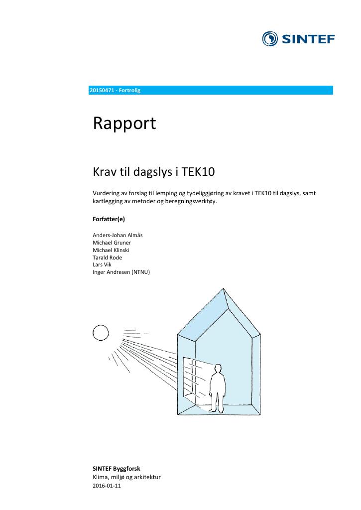 Forsiden av dokumentet Krav til dagslys i TEK10