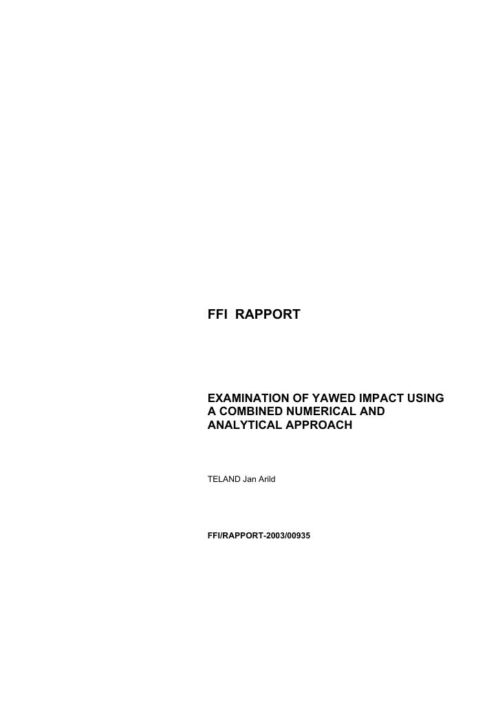 Forsiden av dokumentet Examination of yawed impact using a combined numerical and analytical approach