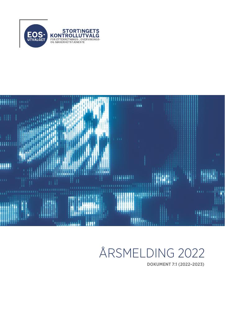 Forsiden av dokumentet Årsmelding Stortingets kontrollutvalg for etteretnings-, overvåknings-, og sikkerhetstjeneste 2022