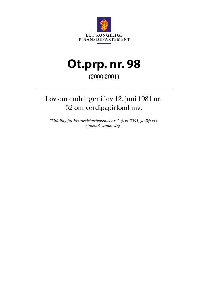 Forsiden av dokumentet Ot.prp. nr. 98 (2000-2001)