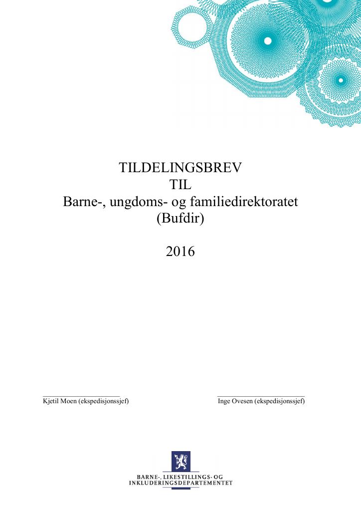 Forsiden av dokumentet Tildelingsbrev 2016