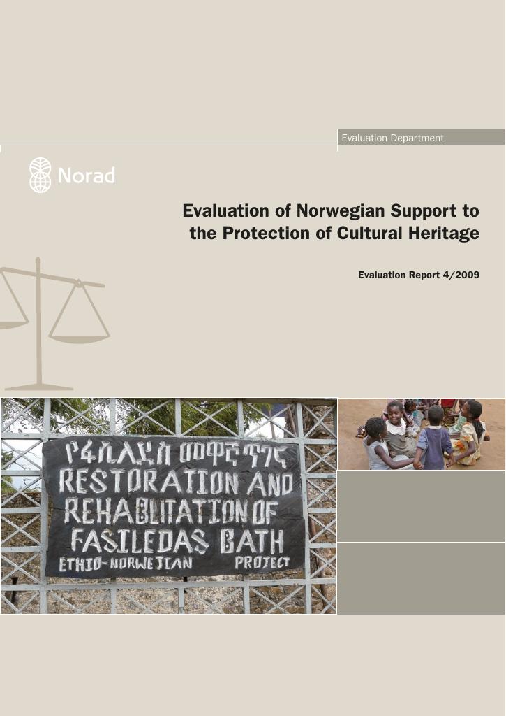 Forsiden av dokumentet Evaluation of Norwegian Support to the Protection of Cultural Heritage
