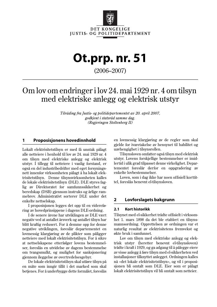 Forsiden av dokumentet Ot.prp. nr. 51 (2006-2007)
