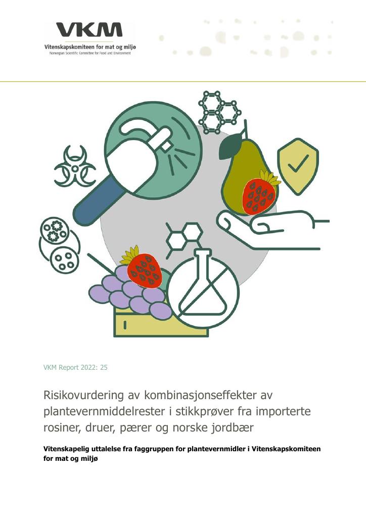 Forsiden av dokumentet Risikovurdering av kombinasjonseffekter av plantevernmiddelrester i stikkprøver fra importerte rosiner, druer, pærer og norske jordbær : vitenskapelig uttalelse fra faggruppen for plantevernmidler i Vitenskapskomiteen for mat og miljø