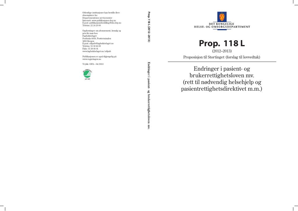 Forsiden av dokumentet Prop. 118 L (2012–2013)