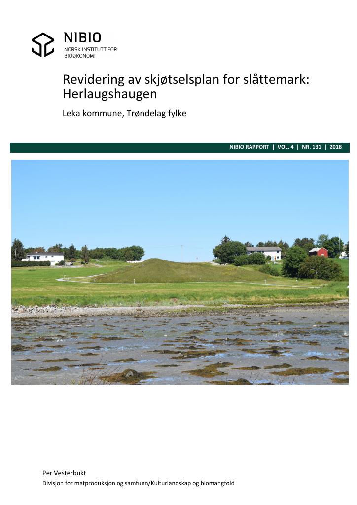 Forsiden av dokumentet Revidering av skjøtselsplan for slåttemark: Herlaugshaugen : Leka kommune, Trøndelag fylke