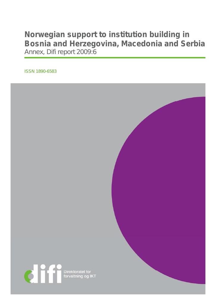 Forsiden av dokumentet Norwegian support to institution building in Bosnia and Herzegovina, Macedonia and Serbia