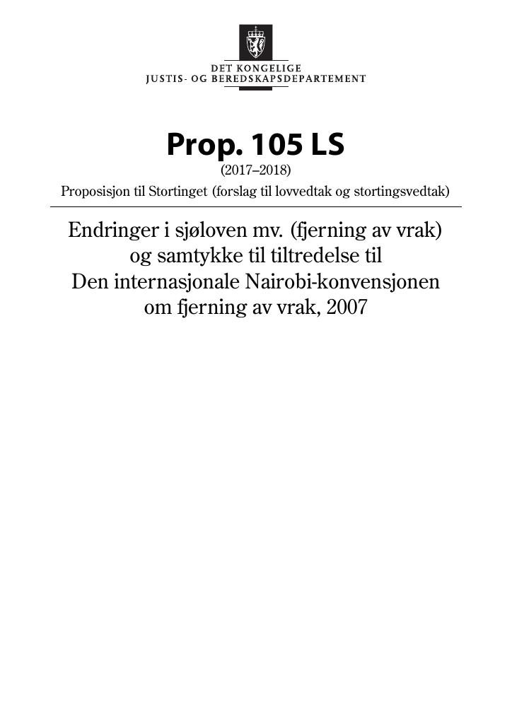 Forsiden av dokumentet Prop. 105 LS (2017–2018)