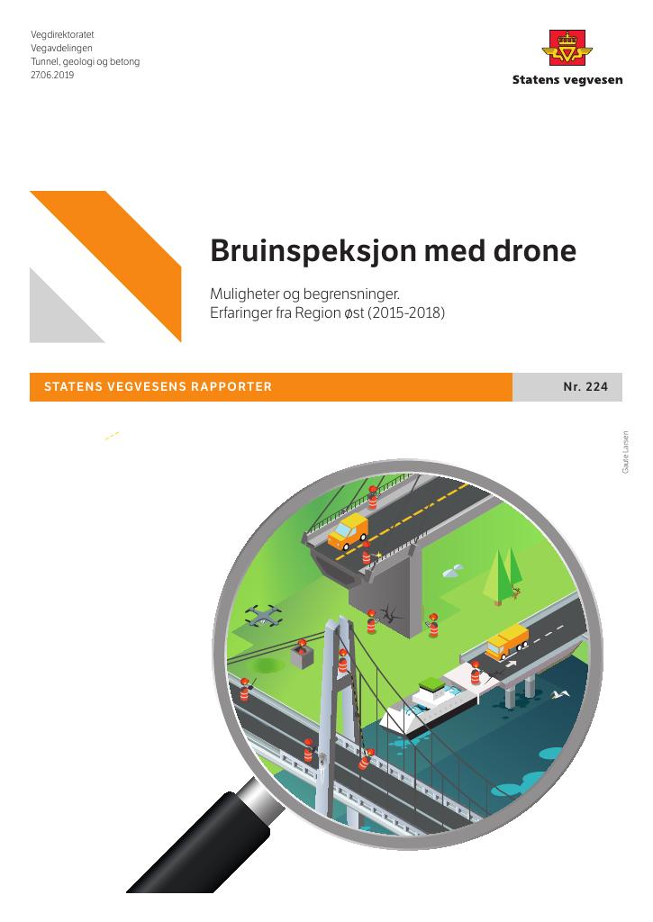 Forsiden av dokumentet Muligheter og begrensninger ved bruk av droner til bruinspeksjon : erfaringer fra Region øst (2015-2018)