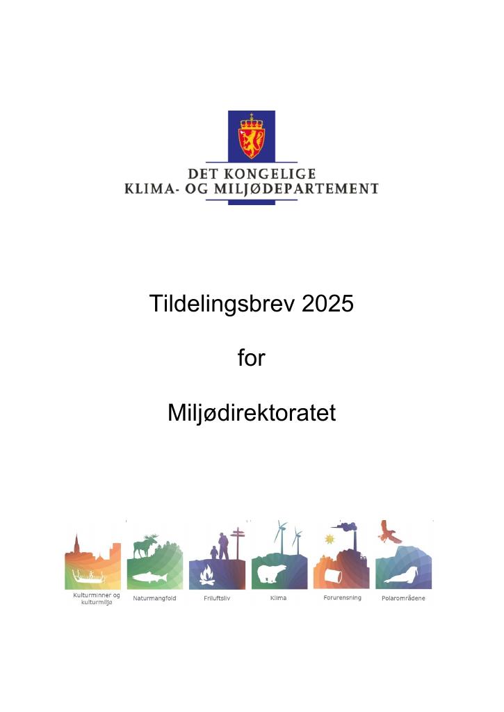 Forsiden av dokumentet Tildelingsbrev Miljødirektoratet 2025