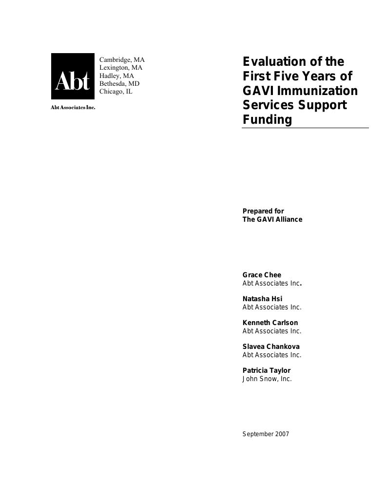 Forsiden av dokumentet Evaluation of the First Five Years of GAVI Immunization Services Support Funding