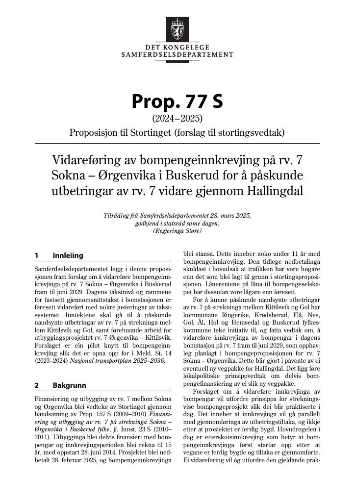 Forsiden av dokumentet Prop. 77 S (2024–2025)