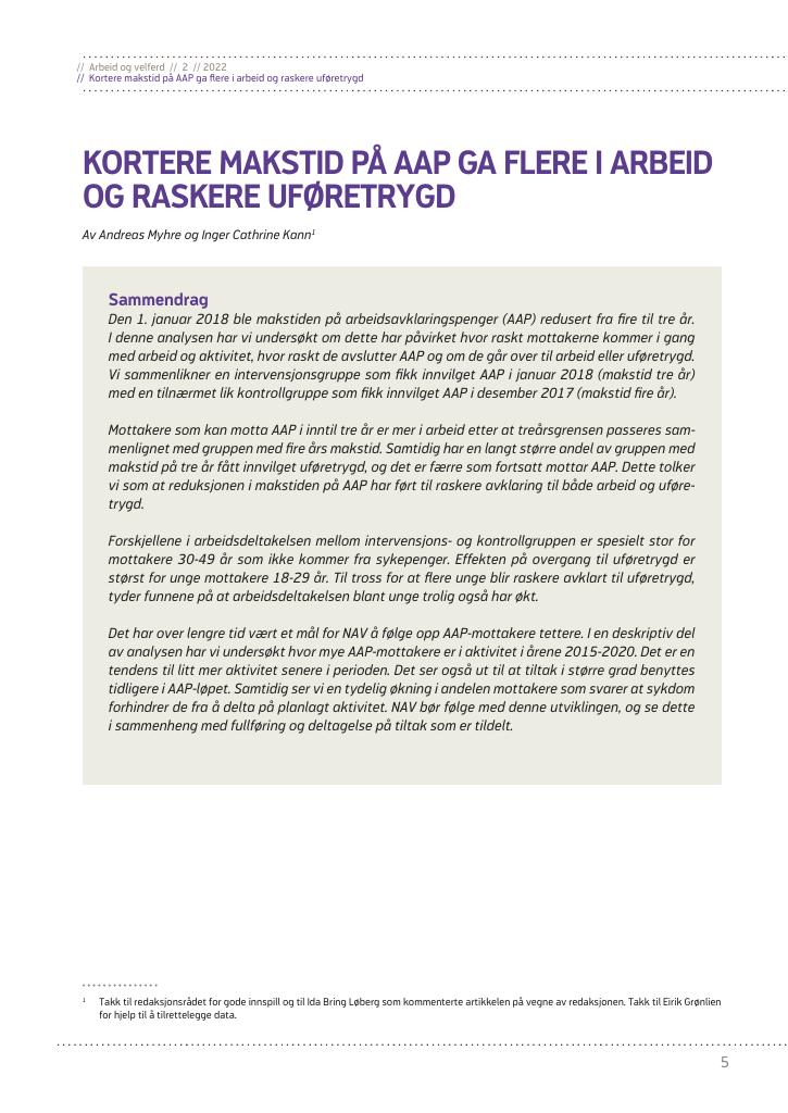 Forsiden av dokumentet Kortere makstid på AAP ga flere i arbeid og raskere uføretrygd
