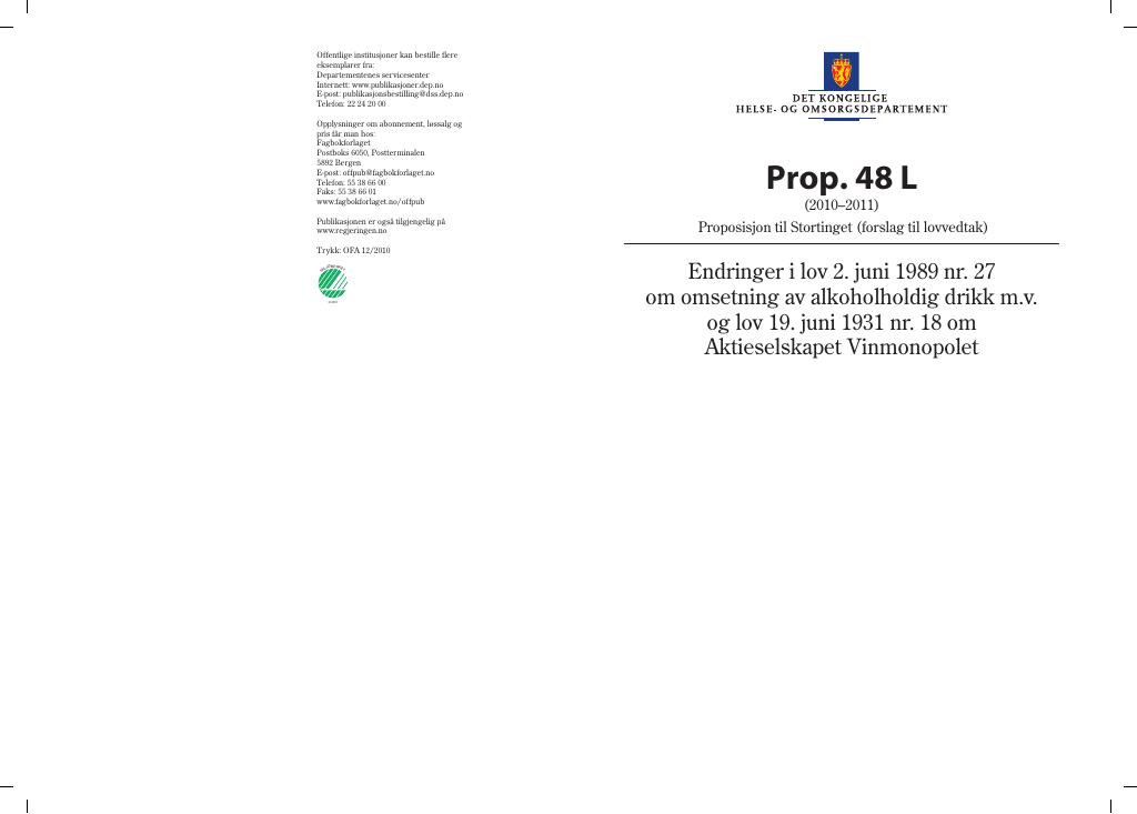 Forsiden av dokumentet Prop. 48 L (2010–2011)