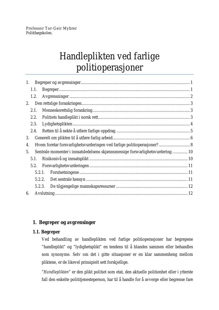 Forsiden av dokumentet Handleplikten ved farlige politioperasjoner