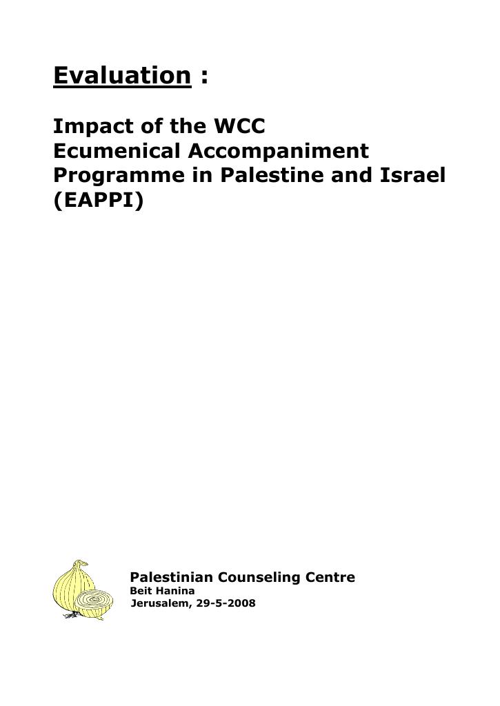 Forsiden av dokumentet Evaluation of the impact of the Ecumenical Accompaniment Programme in Palestine and Israel (EAPPI)