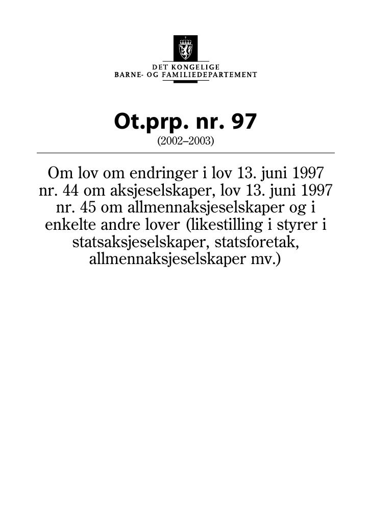 Forsiden av dokumentet Ot.prp. nr. 97 (2002-2003)