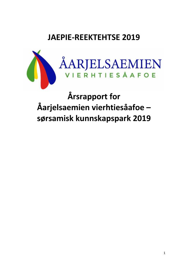 Forsiden av dokumentet Årsrapport Sørsamisk kunnskapspark 2019