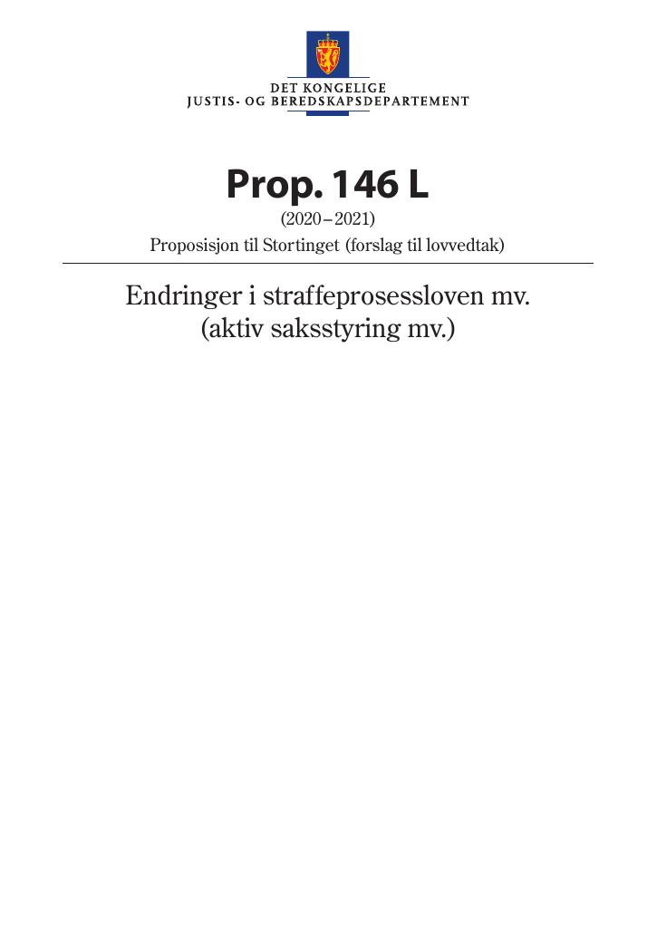 Forsiden av dokumentet Prop. 146 L (2020–2021)