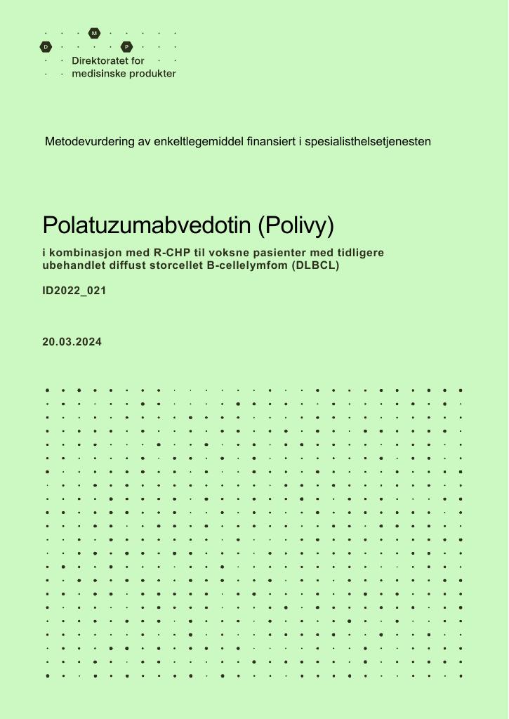 Forsiden av dokumentet Polatuzumabvedotin (Polivy) i kombinasjon med R-CHP til voksne pasienter med tidligere ubehandlet diffust storcellet B-cellelymfom (DLBCL)