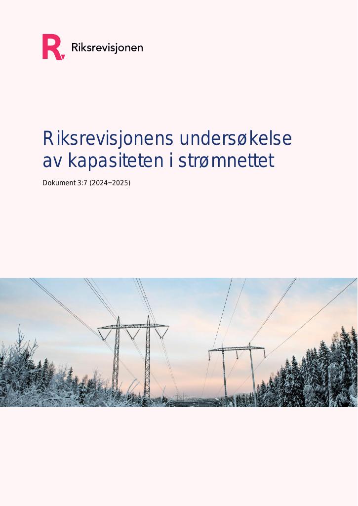 Forsiden av dokumentet Riksrevisjonens undersøkelse av kapasiteten i strømnettet