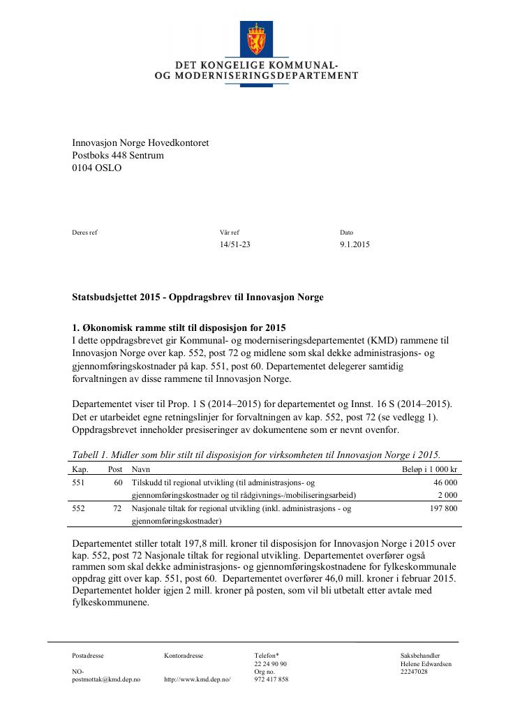 Forsiden av dokumentet Oppdragsbrev (pdf)