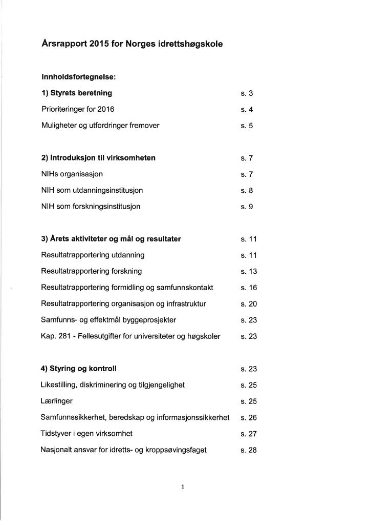 Forsiden av dokumentet Årsrapport Norges idrettshøgskole 2015