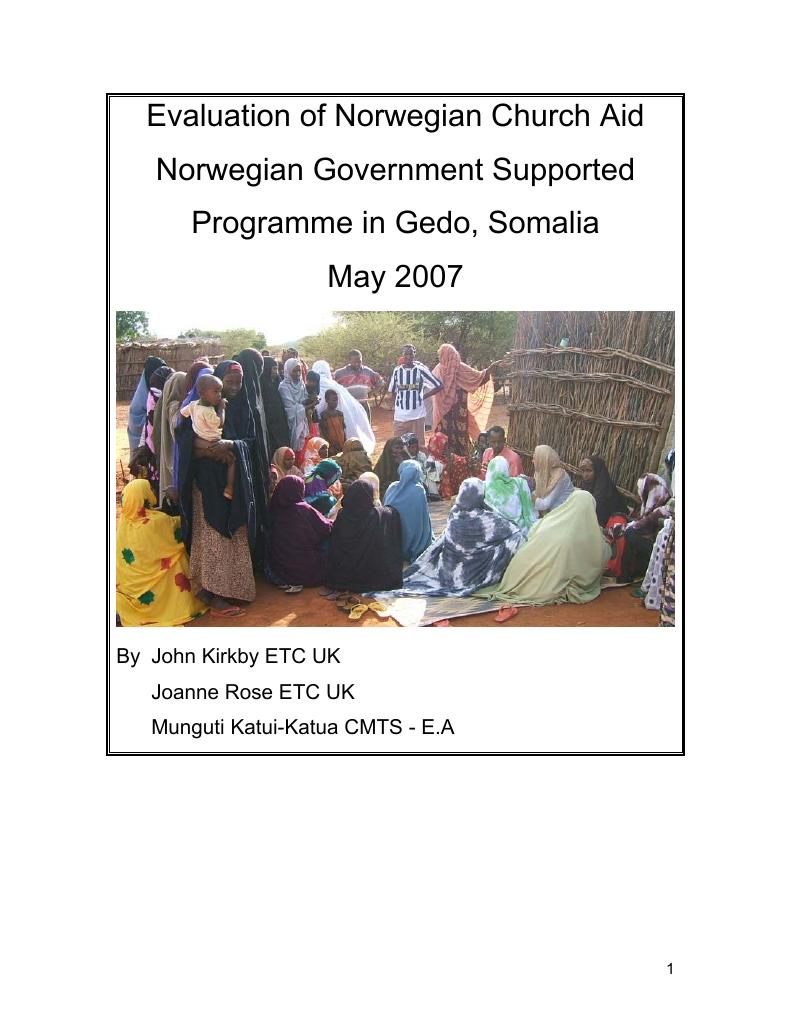 Forsiden av dokumentet Evaluation of the Norwegian Government Supported Programme in Gedo, Somalia, May 2007