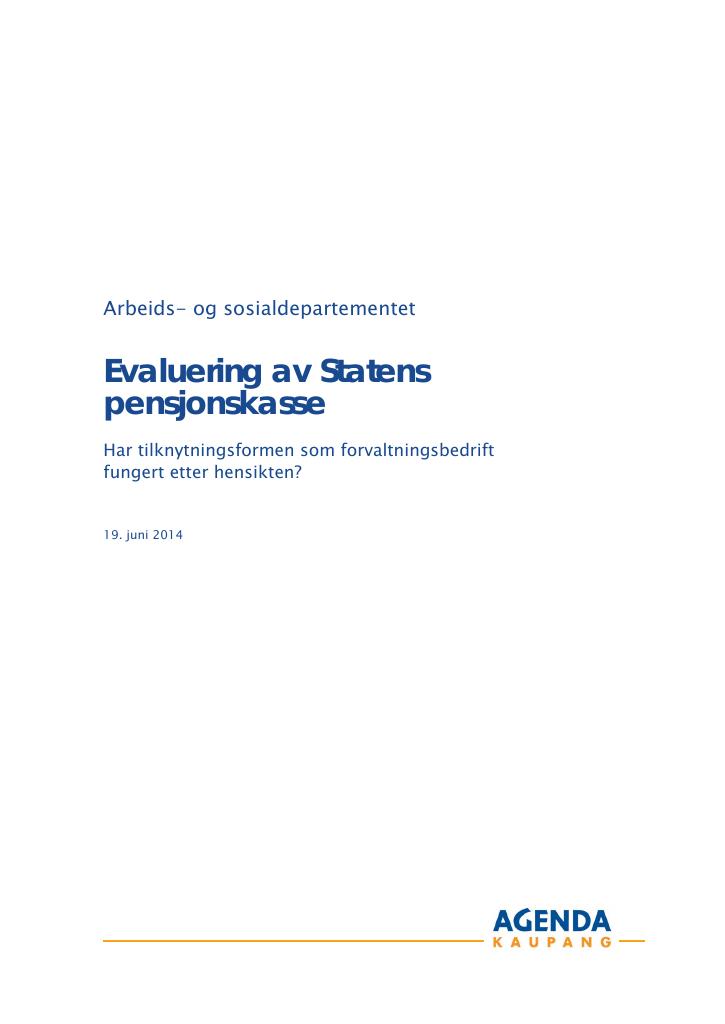 Forsiden av dokumentet Evaluering av Statens pensjonskasse