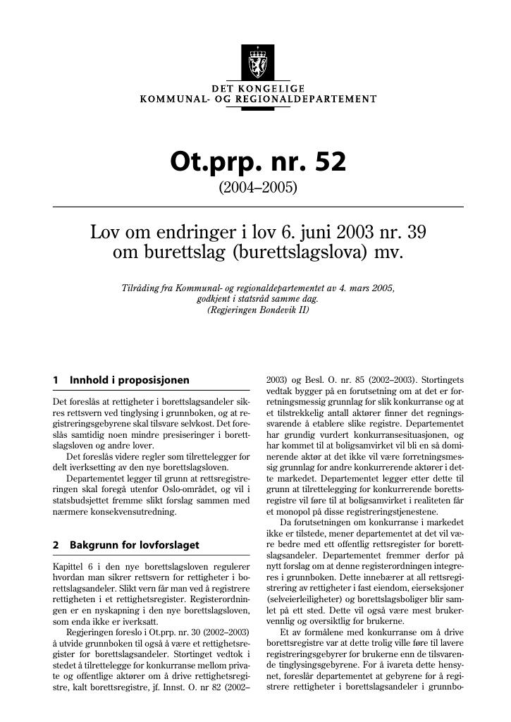 Forsiden av dokumentet Ot.prp. nr. 52 (2004-2005)