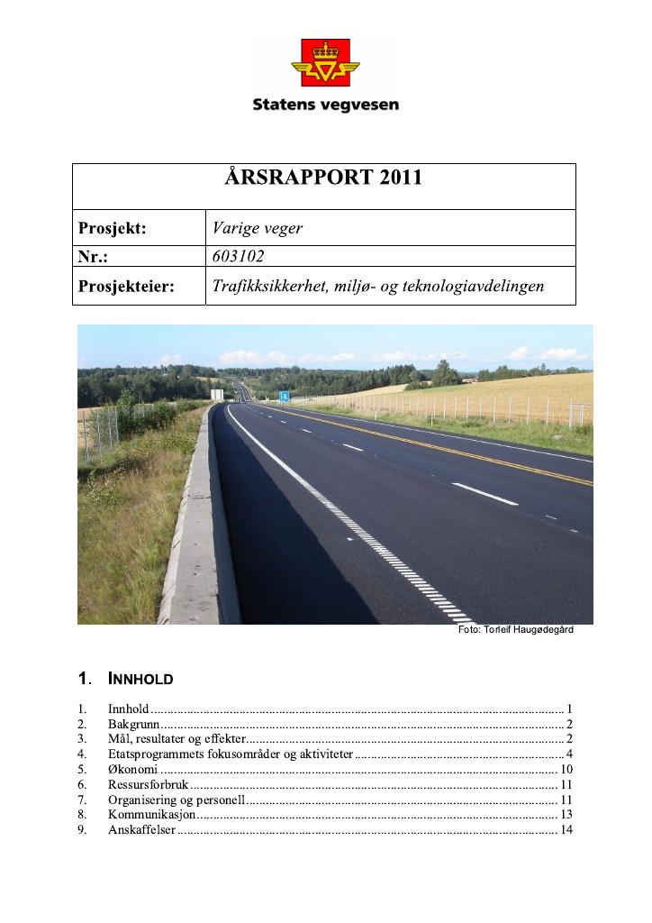 Forsiden av dokumentet Årsrapport Varige veger 2011