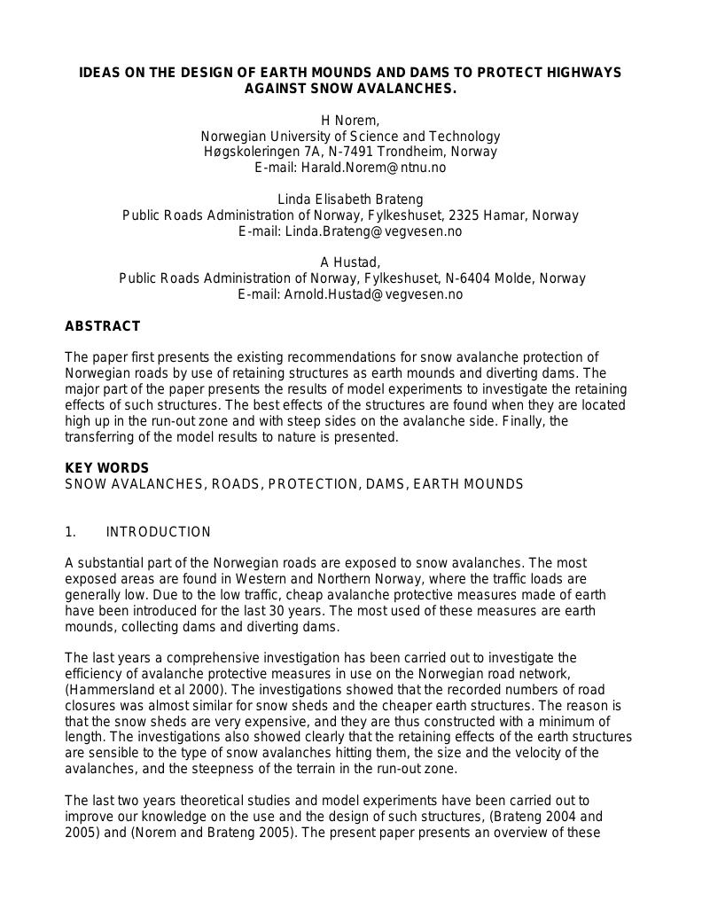 Forsiden av dokumentet Ideas on the design of earth mounds and dams to protect highways against snow avalanches