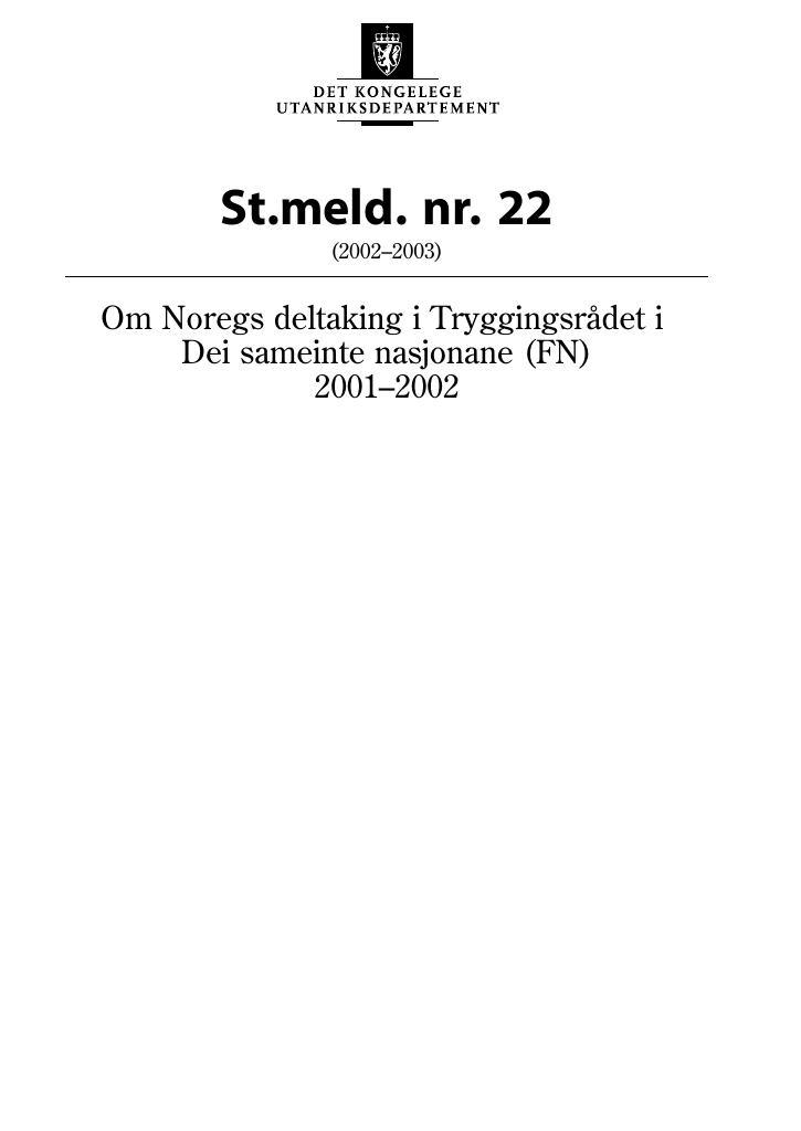 Forsiden av dokumentet St.meld. nr. 22 (2002-2003)