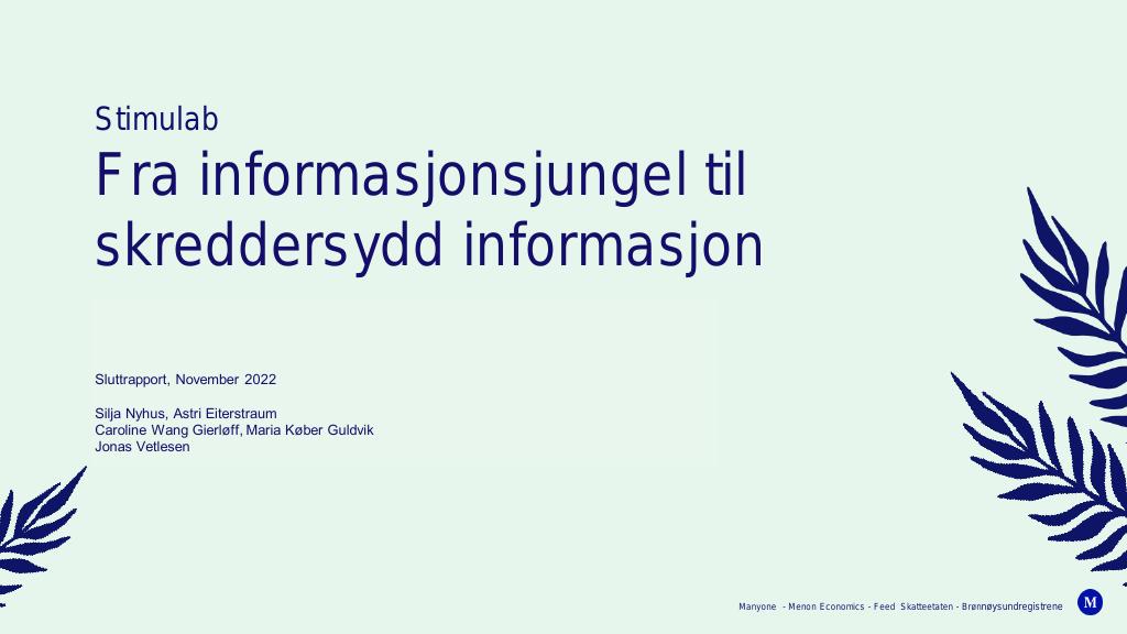 Forsiden av dokumentet Stimulab: Fra informasjonsjungel til skreddersydd informasjon og løsninger for ditt enkeltpersonsforetak