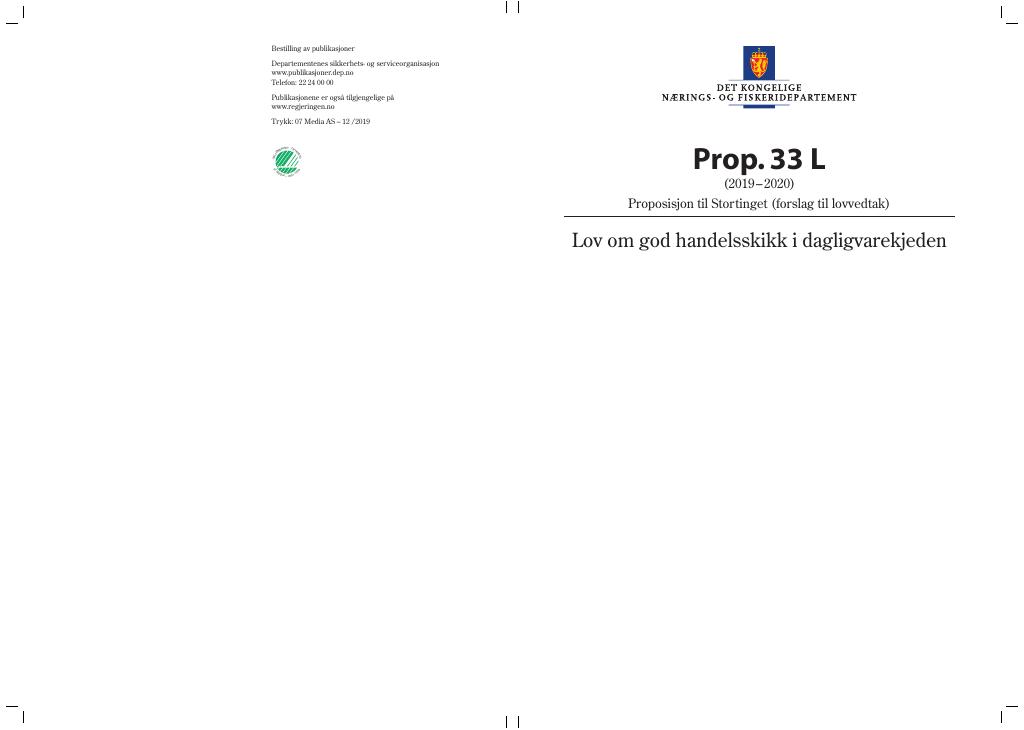 Forsiden av dokumentet Prop. 33 L (2019–2020)