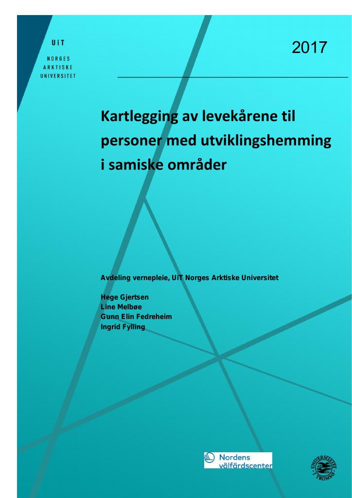 Forsiden av dokumentet Kartlegging av levekårene til personer med utviklingshemming i samiske områder