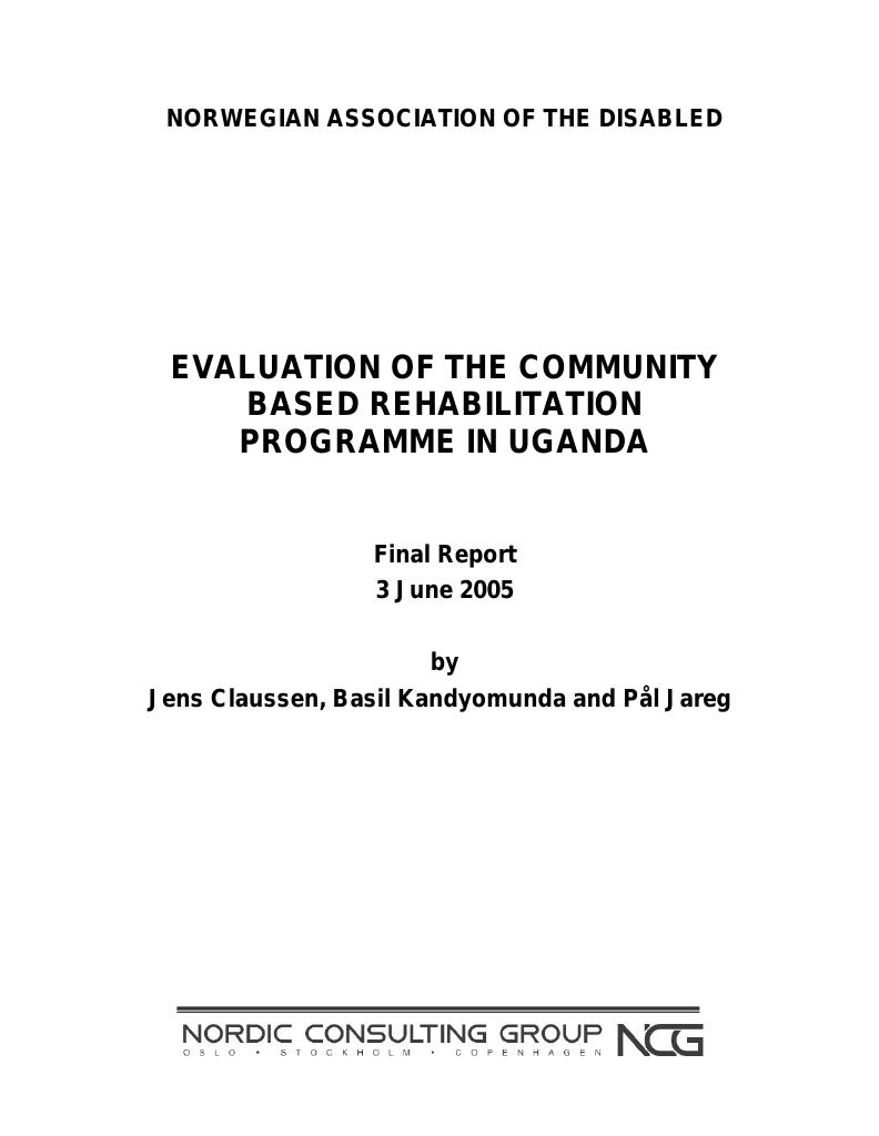 Forsiden av dokumentet Evaluation of the Community Based Rehabilitation Program in Uganda